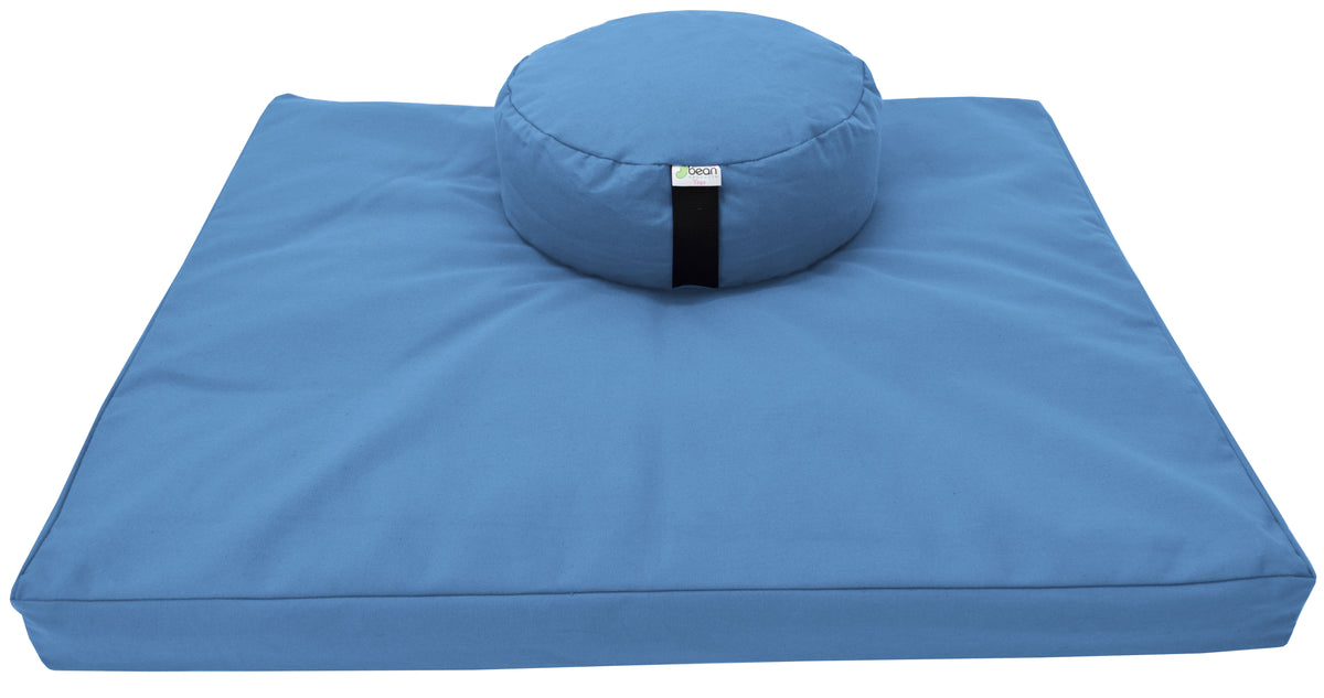 Light blue meditation cushion set zafu and zabuton cotton round standard
