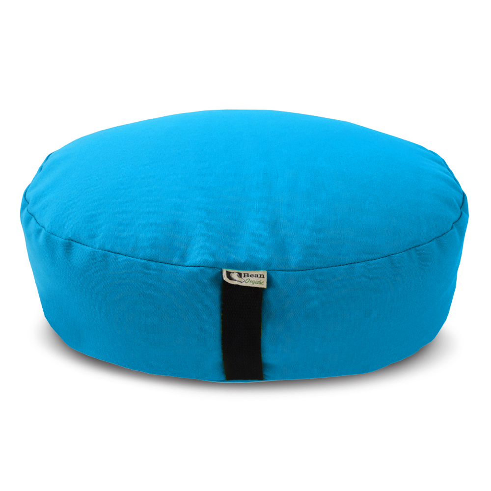 Round turquoise blue zafu meditation cushion cotton yoga pillow with buckwheat hull filling