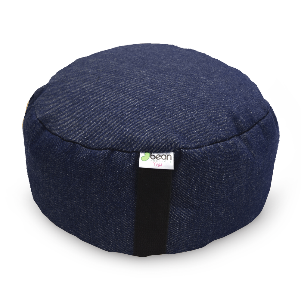 Round textured dark blue zafu meditation cushion cotton yoga pillow