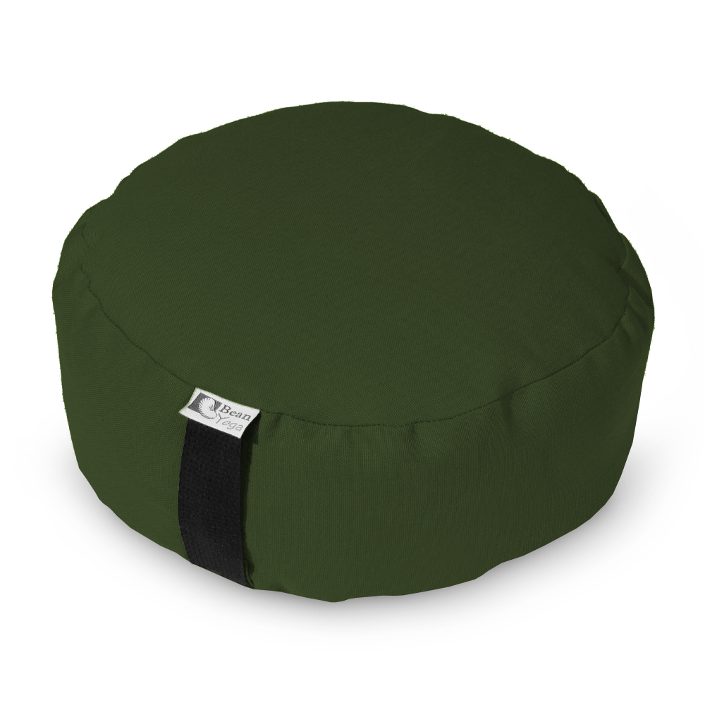 Round olive green zafu meditation cushion cotton yoga pillow with buckwheat hull filling