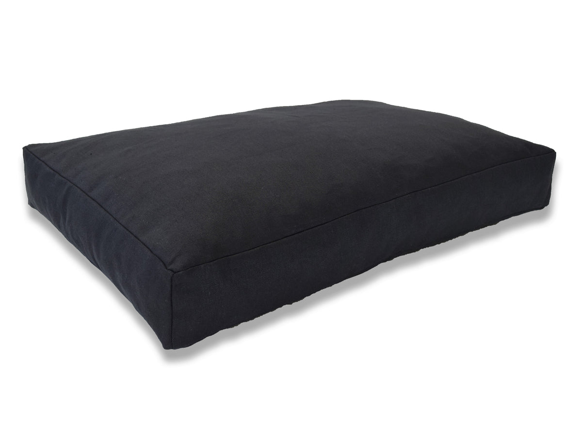Charcoal black hemp dog bed with supportive foam core