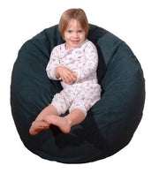 Kid sitting on comfy bean bag chair child size cotton fabric eco fill seat soft supportive kids lounge chair