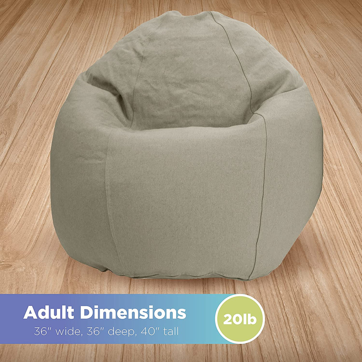 ComfyBean adult bean bag lounger showing product size and adult dimensions