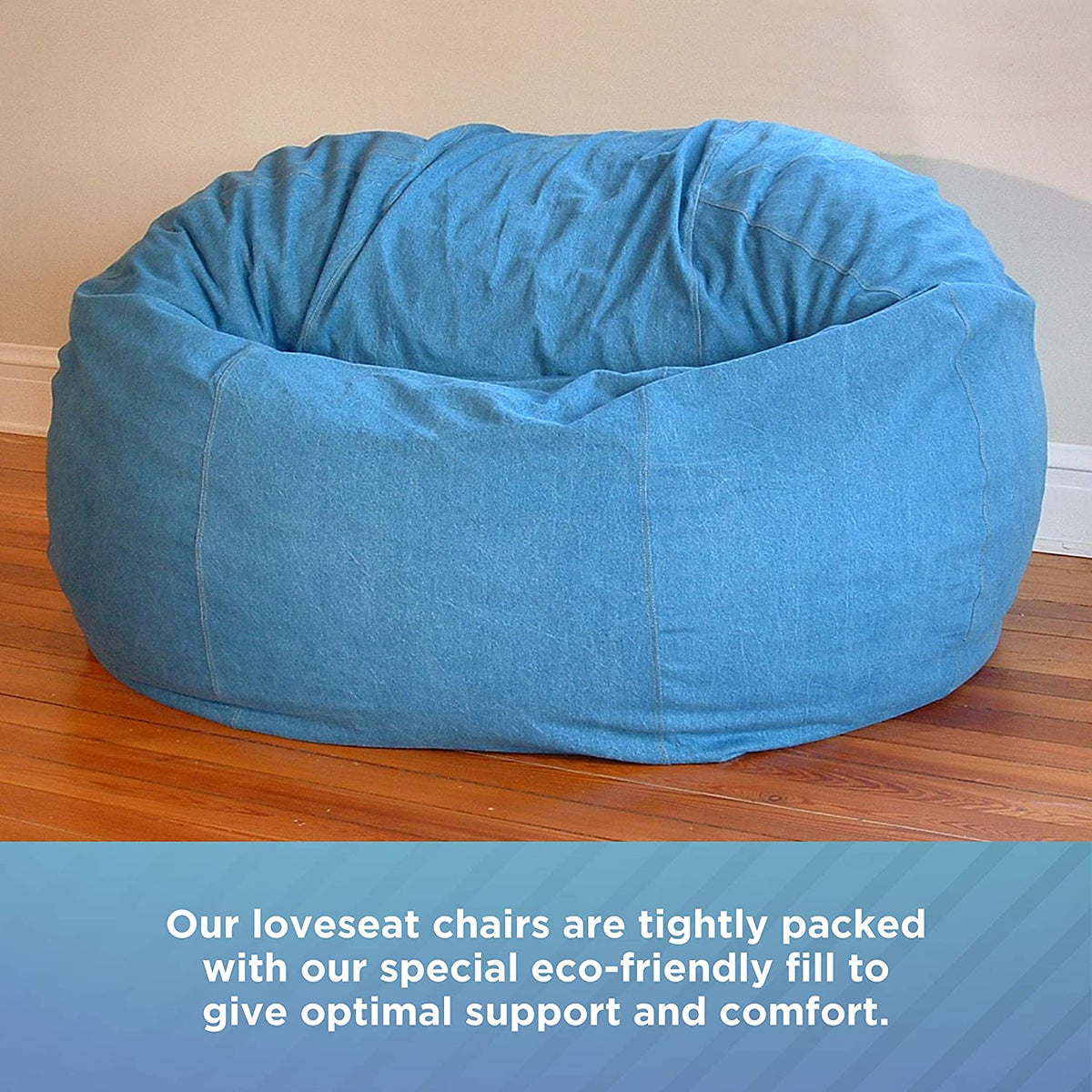 Light blue cotton bean bag loveseat family size soft seating