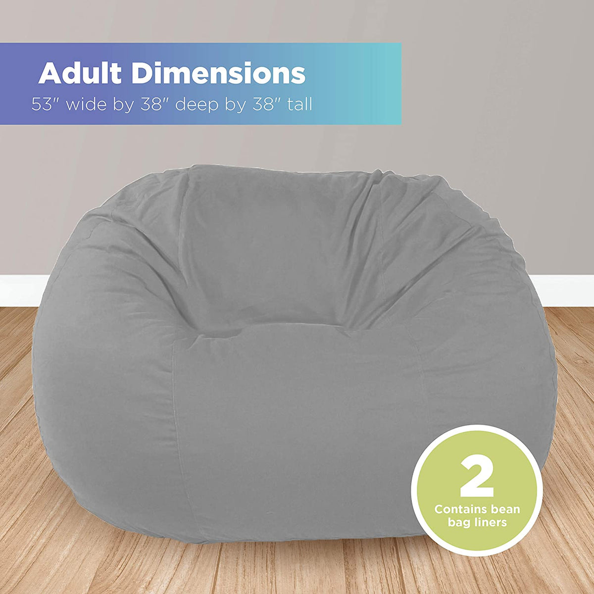 Adult dimensions graphic for Comfy Bean family bean bag loveseat