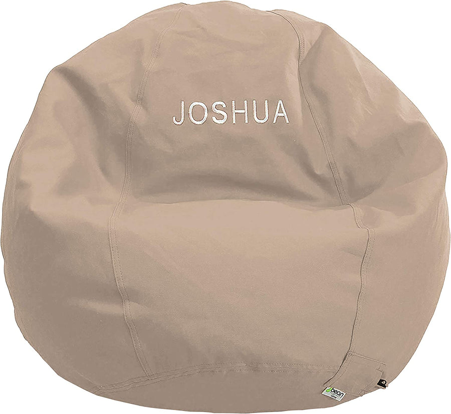 Beige kids bean bag chair, soft neutral color for versatile home decor