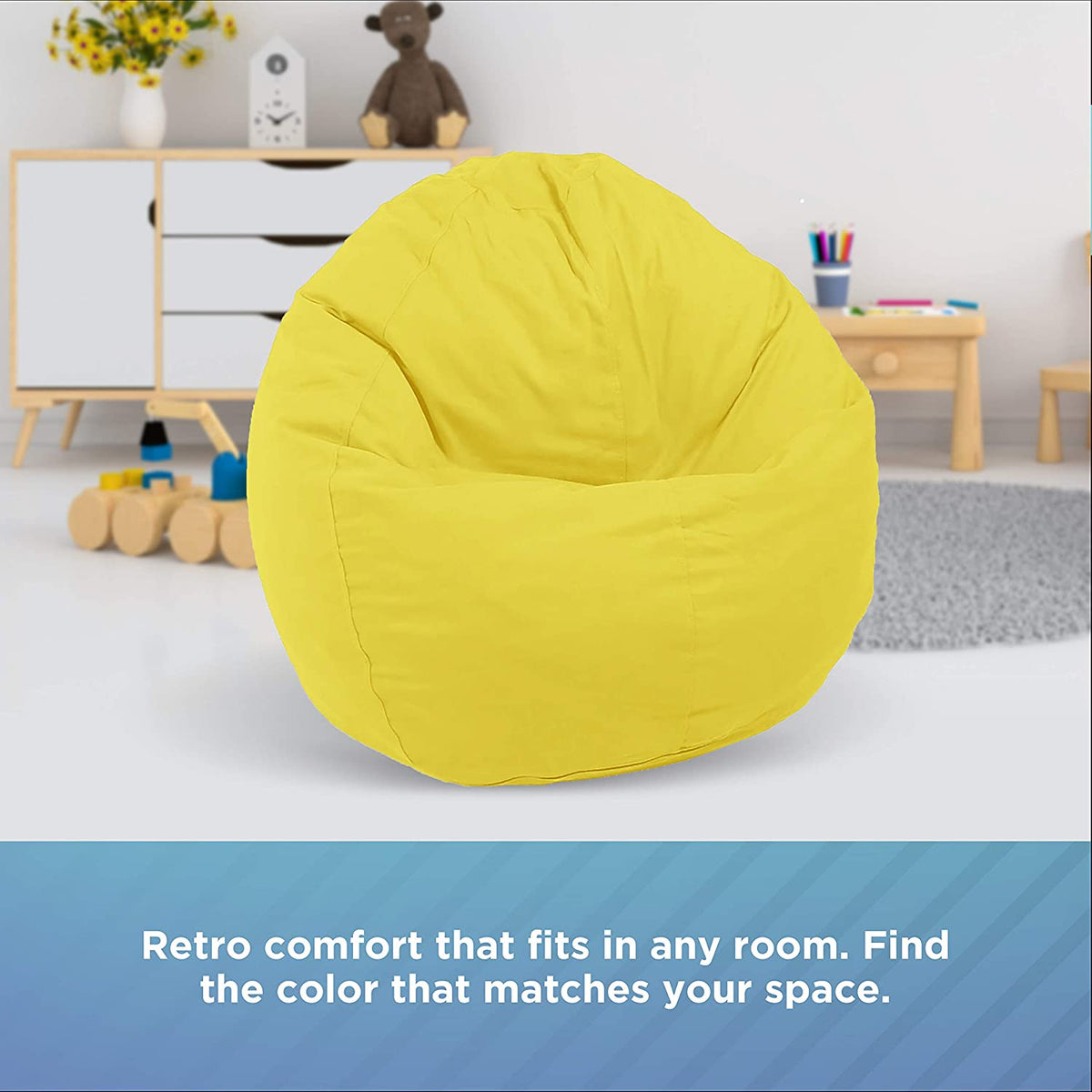 Yellow kid size bean bag chair cotton fabric eco fill bright comfy seating for kids playroom