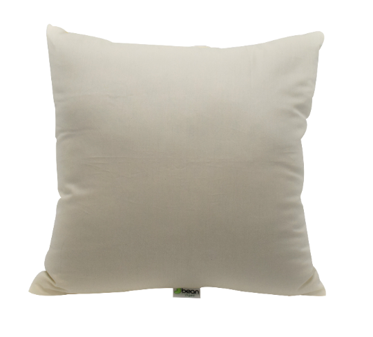 Square organic kapok throw pillow insert with plush vegan filling and soft neutral fabric for decorative use