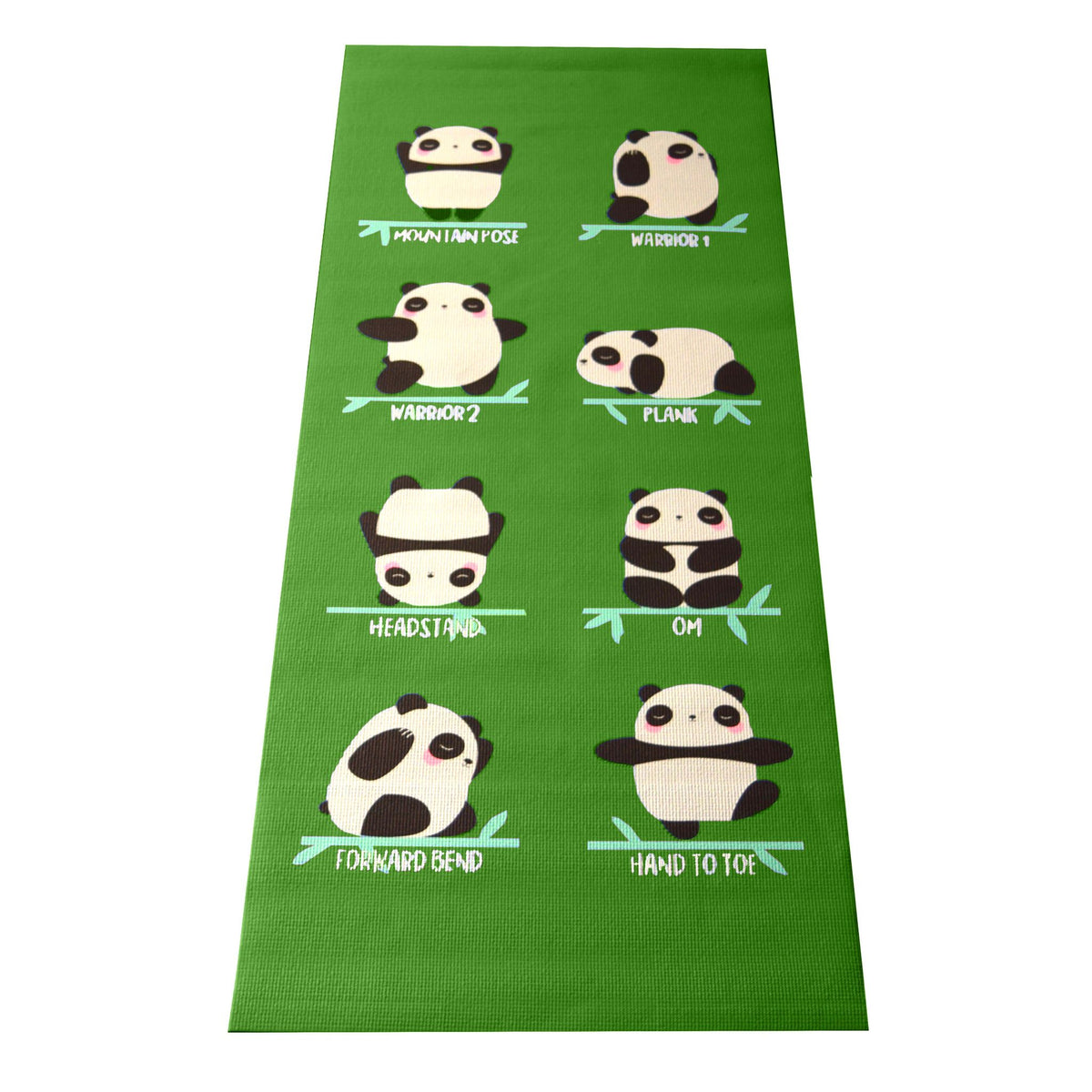 Green panda yoga mat for kids, durable non-slip surface with cute prints