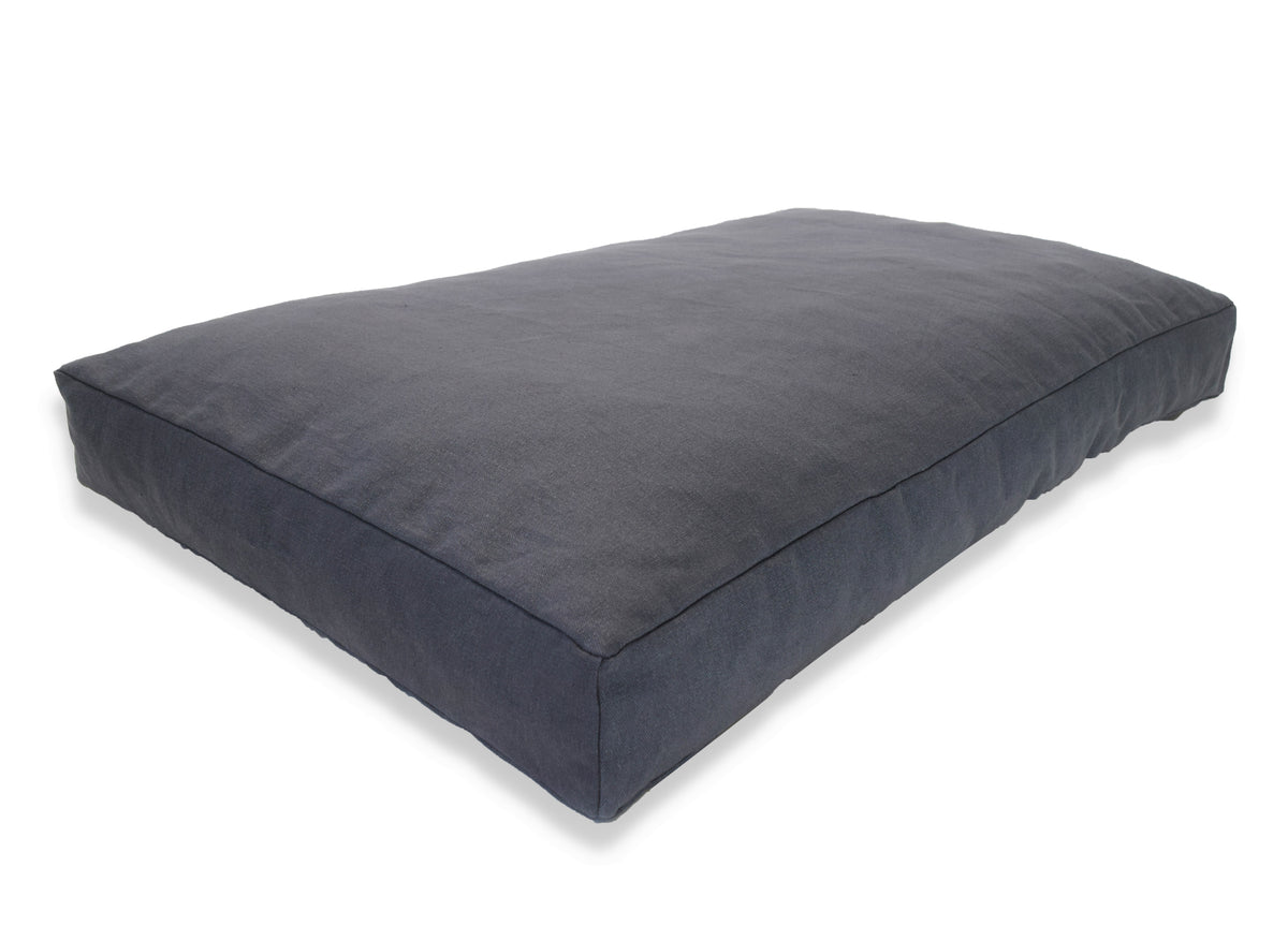 Gray hemp dog bed with CertiPUR foam filling