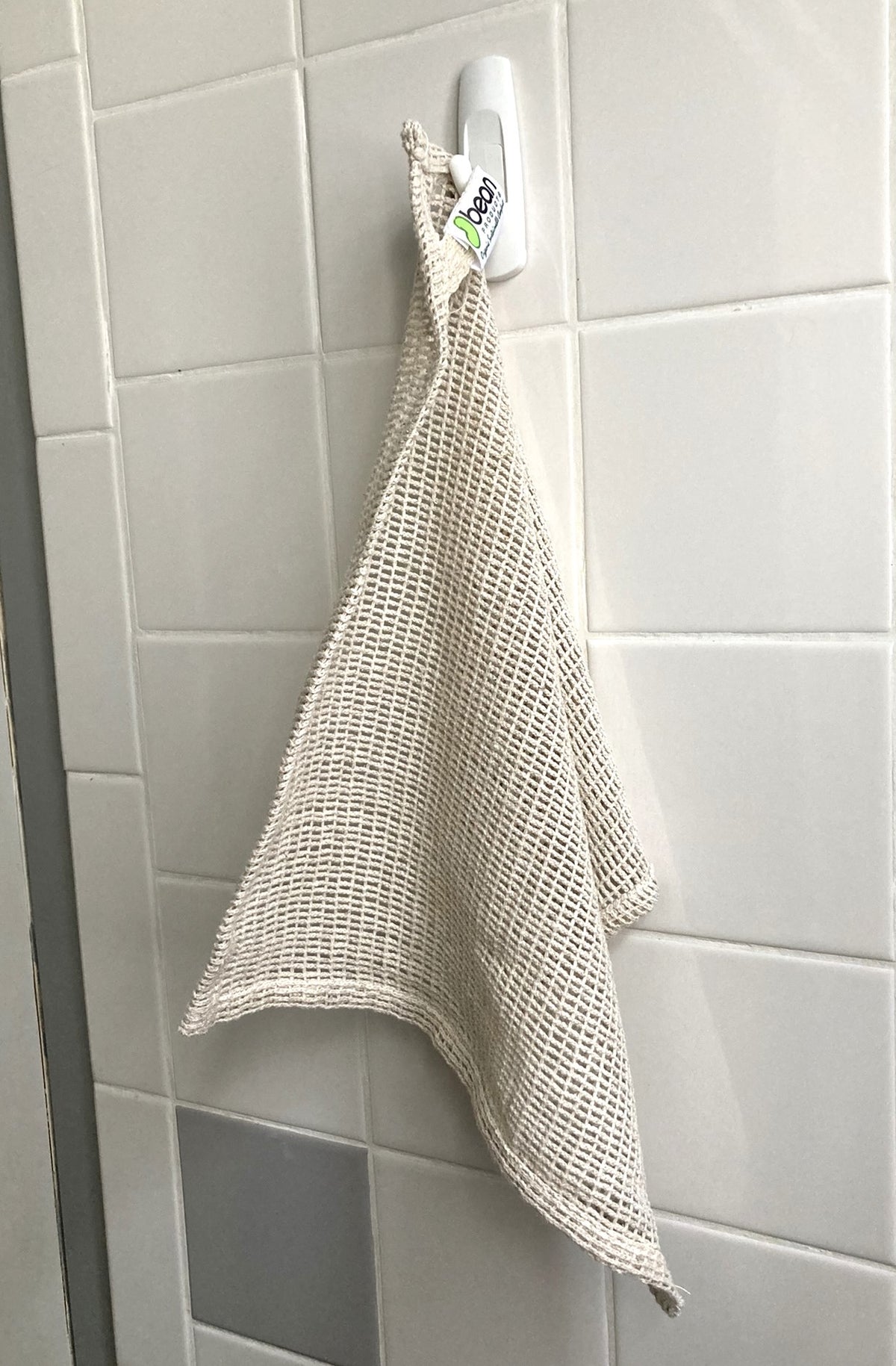 Hemp cotton washcloth hanging in bathroom, breathable quick dry cloth