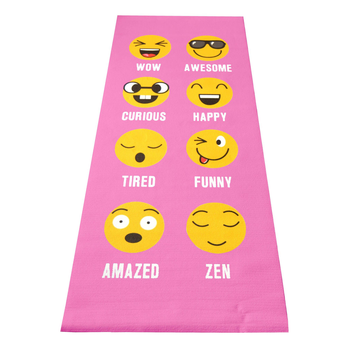 Pink emoji yoga mat for kids, bright playful design for fitness and play