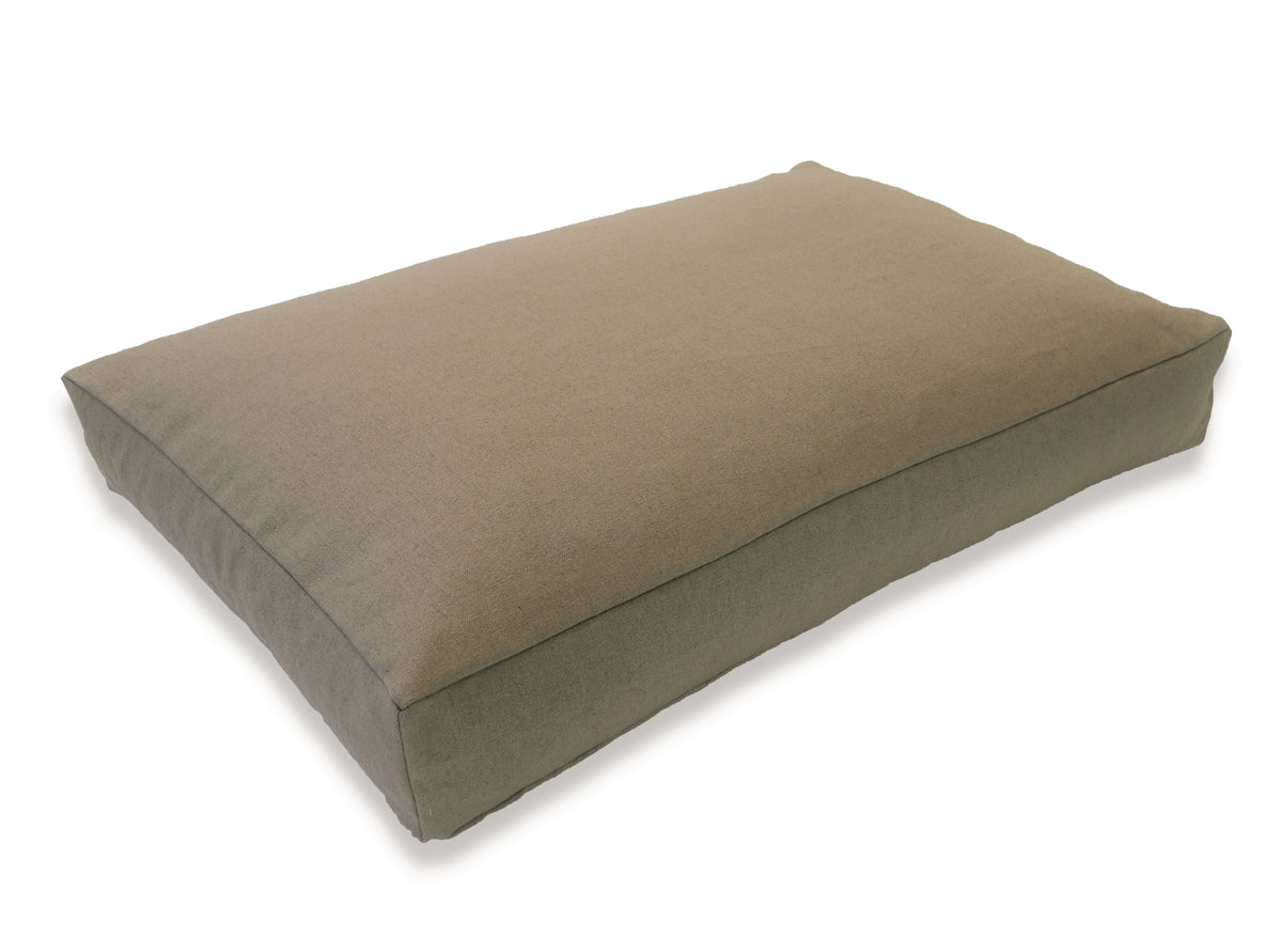 Beige natural hemp dog bed cushion with foam fill
