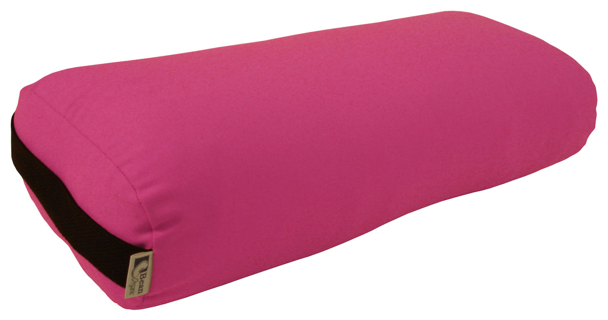 Pink pranayama round yoga bolster in organic cotton, small cylindrical cushion for breathing exercises and chest opening