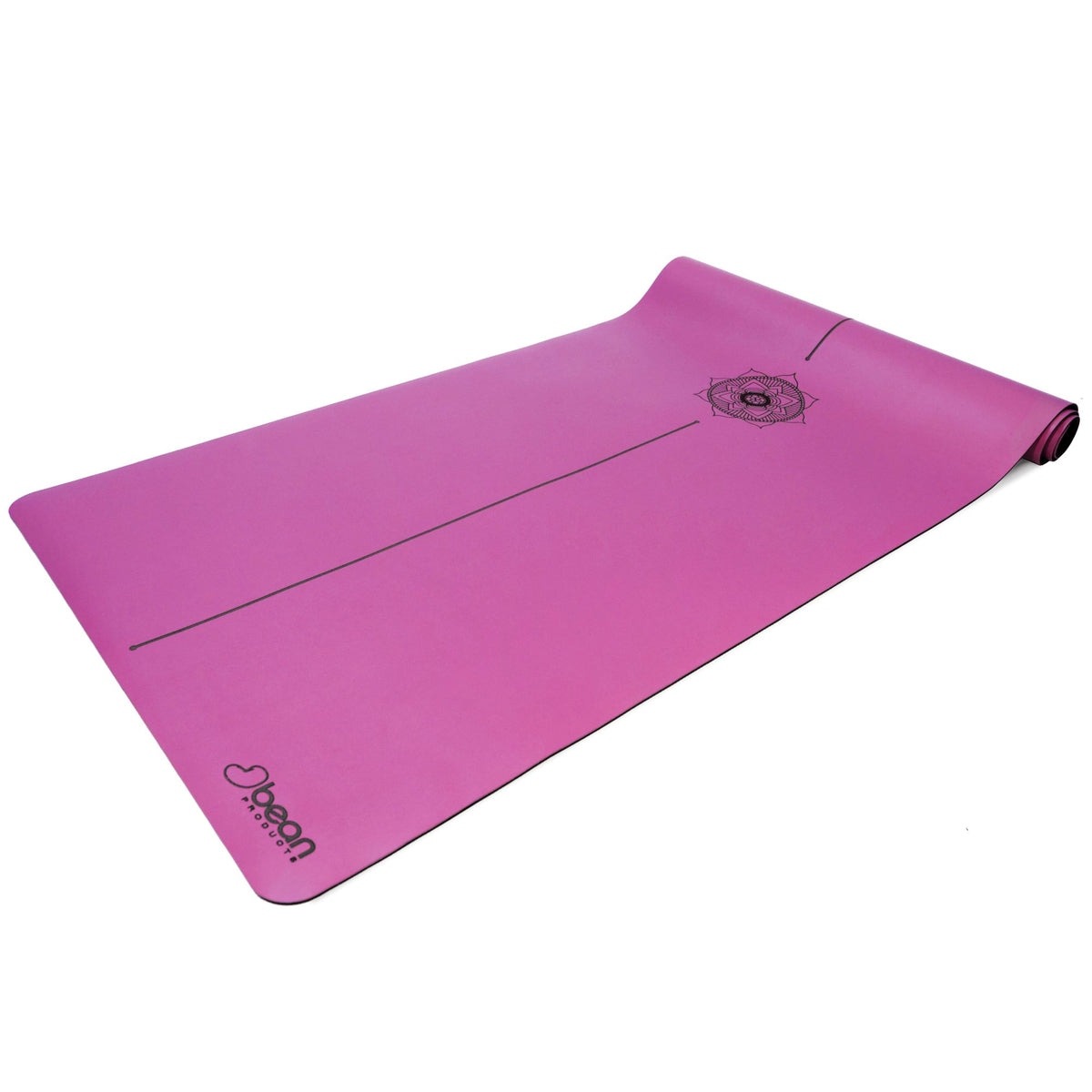 Pink non-slip yoga mat made from natural rubber PU surface flat lay view