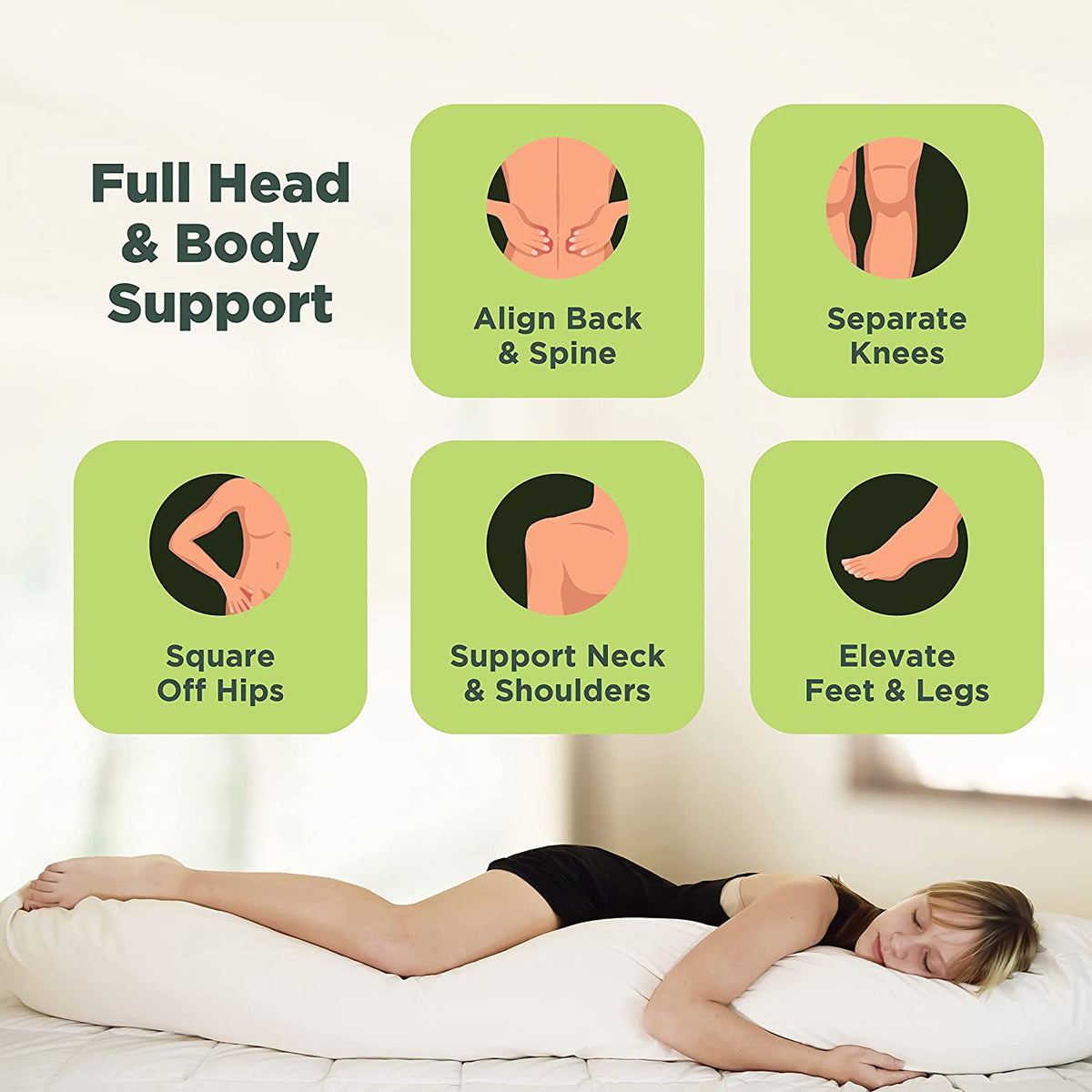 Health benefits of kidney bean body pillow for kids, supports spine alignment, pressure relief and improved sleep posture